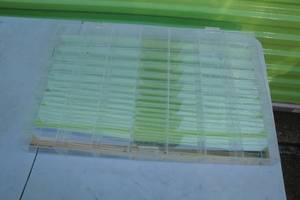 lot 108 image: Heavy Duty Plastic Display Case With Mirrored Back, Plastic Pin Lock Lid, 56 Slots, Each Slot About 3 14x1 34