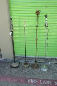 lot 154 image: Lot of Four Pole Lamps, 3-Vintage, 1 Modern, Mixed Styles and Sizes, Some Need Light Repair