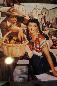 lot 207 image: 4-Prints of Couple at Fruit Market, Printed on Foam Board, About 30x36  4 X Money