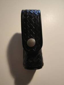 lot 224 image: 20- Safariland Mace  Peper Spray Canister, Black Basket Weave Belt Holster Case. Note  X-Money