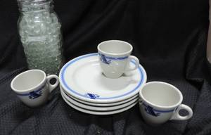 lot 55 image: vintage rare bohemian club San Francisco 4 plates and 3 cups sterling China and a jar of clear  marbles