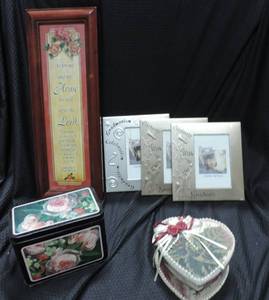 lot 60 image: mixed lot picture and frames metal tin handmade box