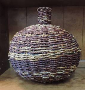 lot 91 image: Vintage American Basket Jute Weave Jug Vase 11 High Nice Accent Piece