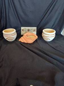 lot 27 image: mixed lot there is 2 shell vases porcelain shell candle, and a life is good plaque