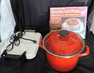 lot 139 image: Red pot and two warming trays