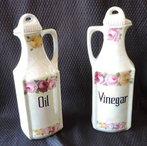 lot 185 image: Vinegar and oil bottles with lids