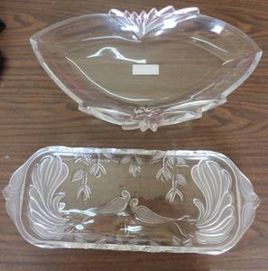 lot 216 image: To Crystal serving trays one with a hint of pink