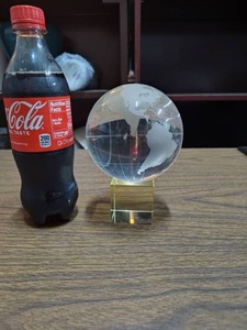 lot 54 image: World Globe Earth Paperweight & Stand Glass Clear Frosted about 6 inch tall