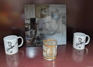 lot 65 image: Elvis Presley tile 12x12 and 3 cups please look at all pic