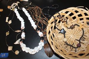 lot 65 image: Jewelry Necklaces - shell and wood beads, see photos