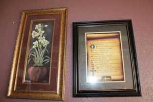 lot 70 image: Wall art Ten Commandments and flower print