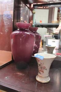 lot 91 image: Purple glass vase and porcelain flower vase