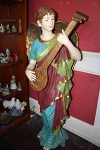 lot 121 image: 4 foot tall angel playing lute statue