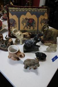 lot 169 image: Elephant figurines and pillow, see photos