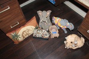 lot 161 image: Large elephant figurines and pillow (one needs attention as shown)
