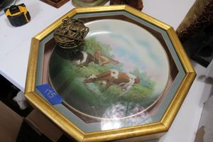 lot 175 image: Brass medallions and Large framed cow collector plate
