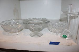 lot 212 image: Lead crystal cross and clear crystal candy bowls