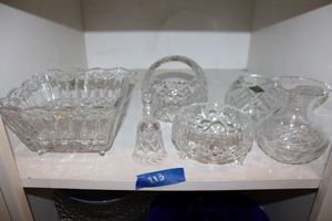 lot 213 image: Lead crystal items bowls, basket, vase, bell
