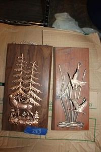 lot 283 image: Wall art - metal animal scenes on wood panels