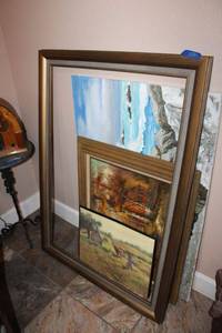 lot 255 image: Wall art paintings and prints plus large frame
