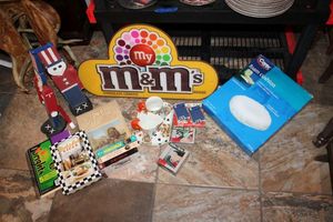 lot 260 image: Misc. fun lot Dr. Pepper book, M&M sign, Coca Cola cards and more