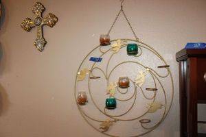 lot 268 image: Wall art Cherub candle holder and plastic cross