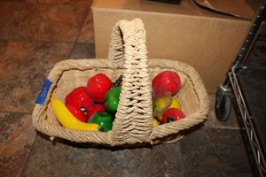 lot 280 image: Basket with glass fruit and vegetables