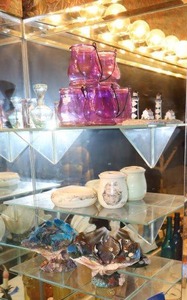 lot 444 image: Shell dcor, colored glass jars