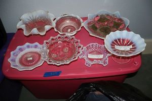 lot 339 image: White trimmed glass, some are FENTON