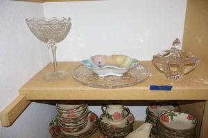 lot 316 image: Lead crystal items and ruffled colorful flower bowl
