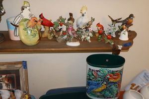 lot 307 image: Bird figurines and trash bin