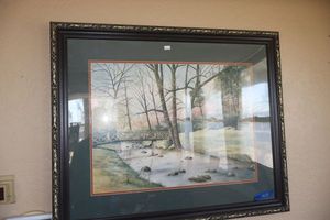 lot 408 image: Wall art bridge over stream print