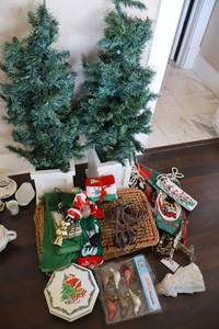 lot 412 image: Christmas pair of doorway trees, woven doormats, and more