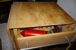 lot 535 image: Rolling cutting board cart with wire baskets