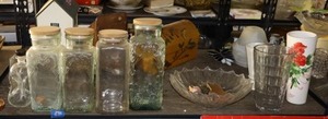 lot 639 image: Glass jars and vases with red rose design vase