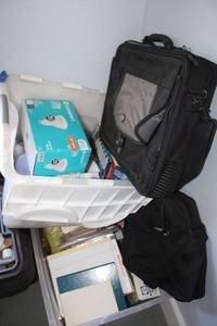 lot 341 image: Misc. lightbulbs, laptop cases, and office supplies