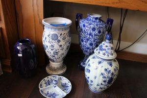 lot 426 image: Blue and white vases and urn, includes Holland Delft