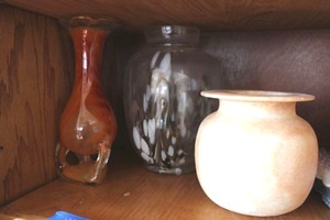 lot 430 image: Vases includes Orange glass vase from Poland