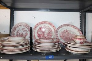lot 475 image: Red and white dishware