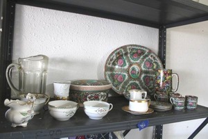 lot 480 image: Pink flower Asian dishware set and Misc. tea cups