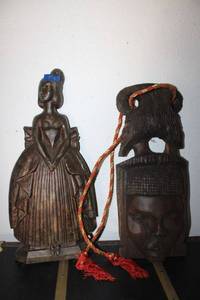 lot 518 image: Metal lady figurine and wood carved face