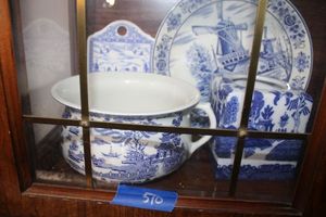 lot 510 image: Blue and white dishware with tissue box cover