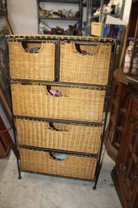 lot 568 image: Wicker storage cabinet and contents