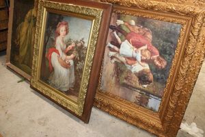 lot 585 image: Wall art includes girls with St. Bernard