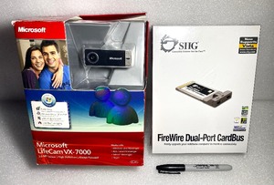 lot 7 image: Microsoft Lifecam VX-7000 Webcam & New SIIG - 2 Port 1394 Dual-Port CardBus Adapter - In Condition As Shown