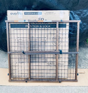 lot 8 image: Evenflo Position & Lock Wide Doorway Baby Gate For 6-24 months, Brown - In Condition As Shown (READ)