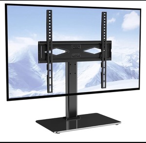 lot 10 image: VEVOR Universal Swivel Height Adjustable Tv Stand Mount For 32-55 TVs With Tempered Glass, Model# TV16-Y, Black - In Condition As Shown (READ)