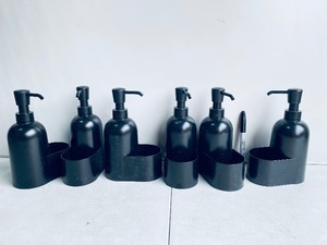 lot 53 image: Lot Of 6 - New Room Essentials Plastic Soap Dispenser With Sponge Holder, Black - As Shown