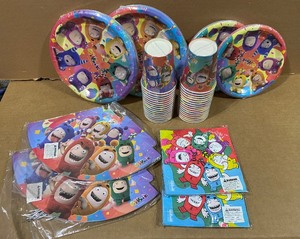 lot 82 image: Lot of 10 New - OddBods Party Tableware Set, Cups, Plates & Napkins - As Shown - (READ)