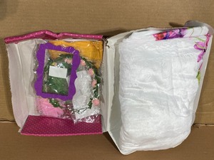 lot 139 image: Lot Of 2 New - Baby Milestone Blanket for Girls Photo Prop with 2 Frames, 5 Hair Bands, Flower Design in Soft Minky Fleece - Baby Gift for Newborn Girl, 40x51 Inches - Pink Flowers on White Background - As Shown